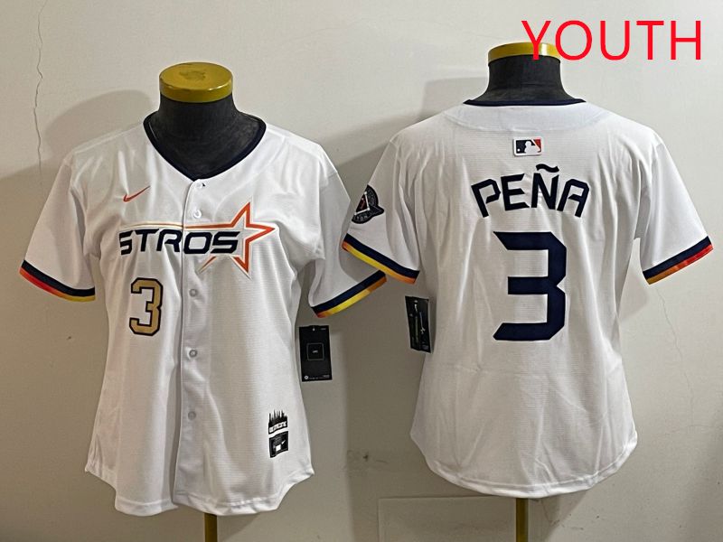 Youth Houston Astros 3 Pena White three generations Joint Name Nike 2025 MLB Jersey style 3